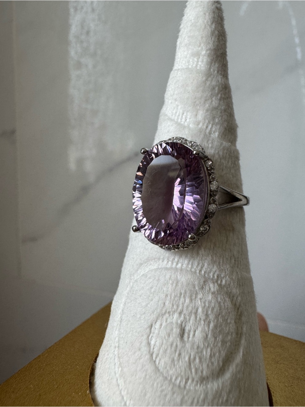 925 amethyst crystal oval ring size 6.5 6.75 halo NO STAMP - Picture 6 of 6